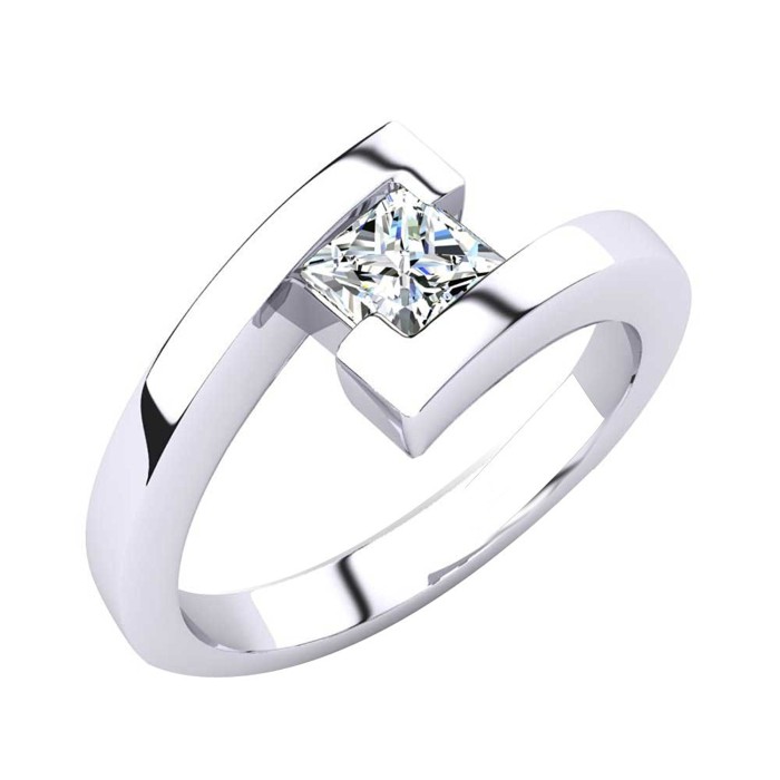 14 Kt White Gold 1 Ct Criss Cross Princess Cut Cubic Ring Engagement Rings For Women